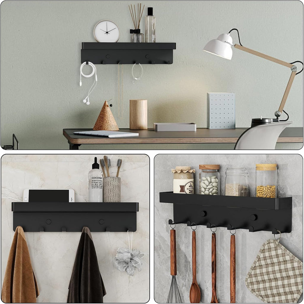 2 Pcs Wall Key Holder Rustic Key & Mail Organizer Adhesive Key Hooks, Black