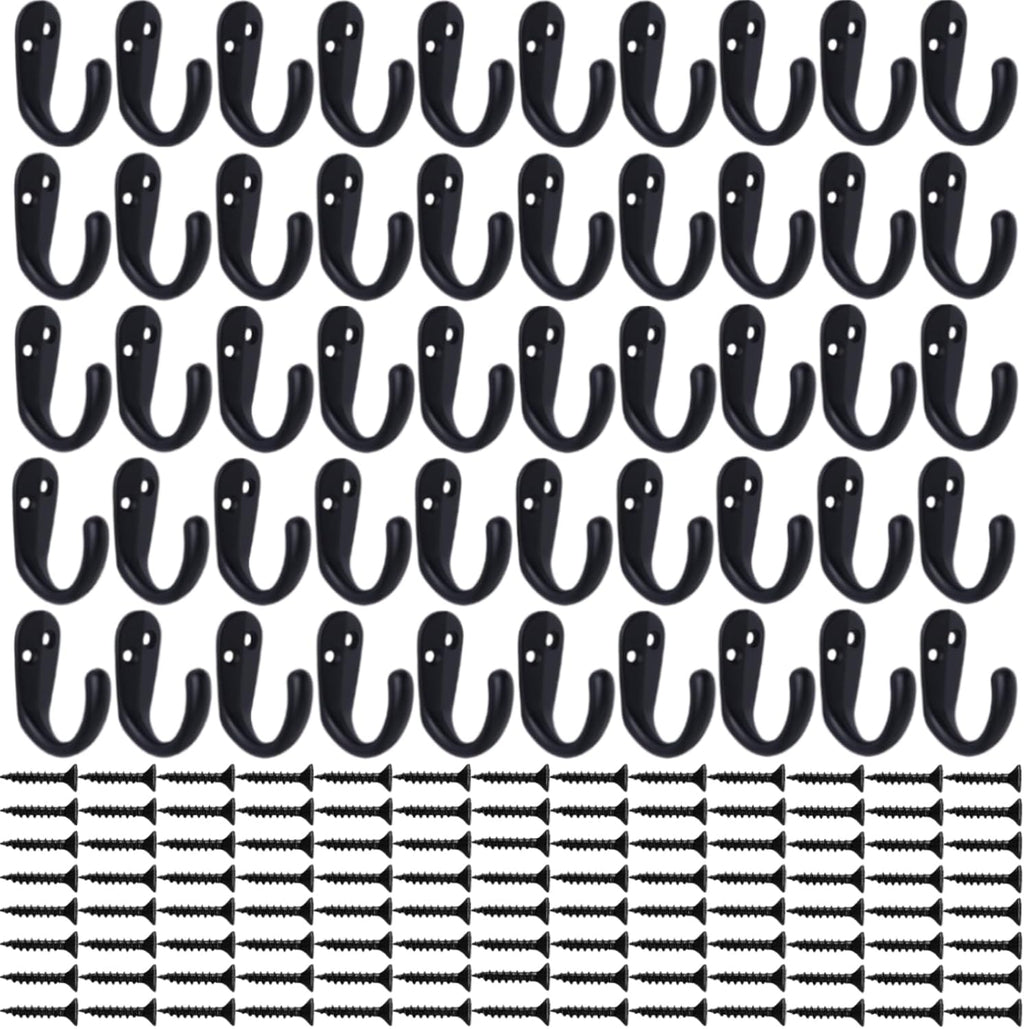 IBosins 50PCS Coat Hooks Wall Mounted Black Single Prong Robe Hook