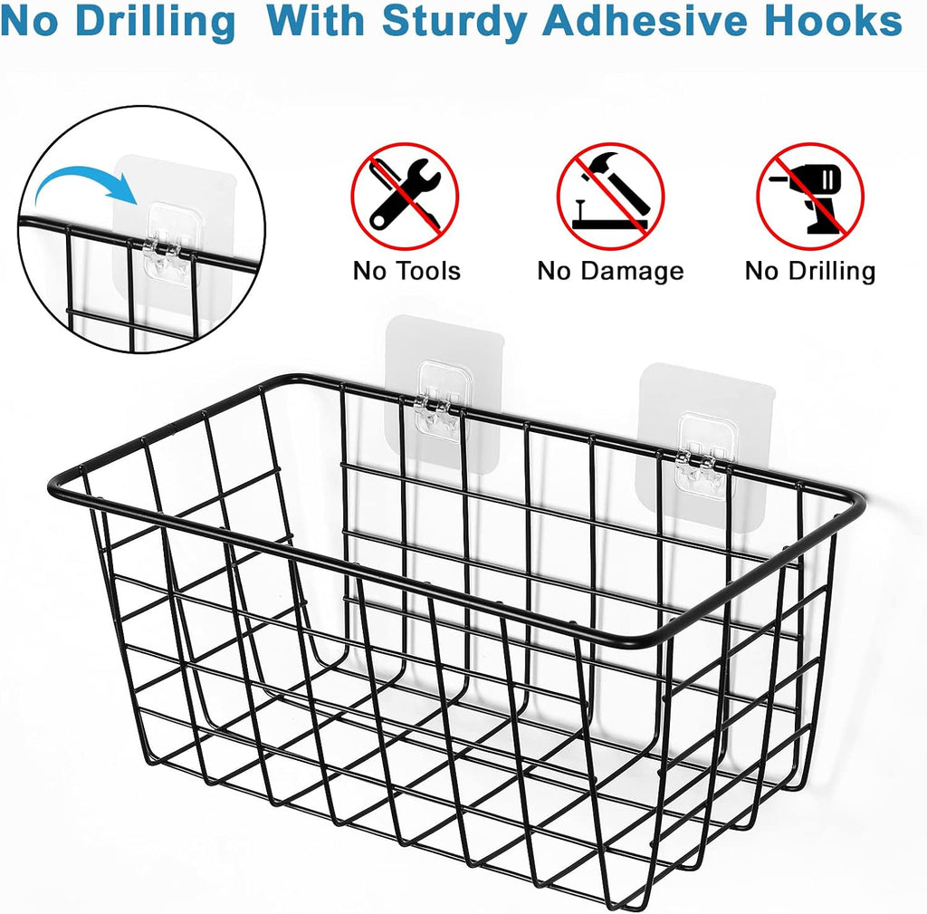Nandae 5 Pack Wire Storage Baskets, Hanging Wall Basket Premium Metal Storage Bin Organizer Basket for Home Office Kitchen Pantry Bathroom Countertop, Black