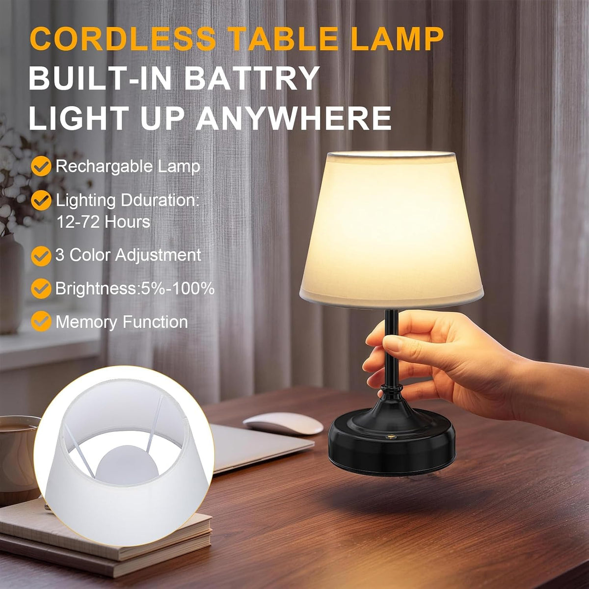 Small Cordless Table Lamp Rechargeable Black