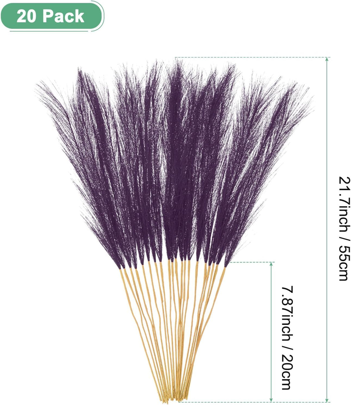 M METERXITY 20-Pack Faux Pampas Grass 21.7 Inch/55cm Small Fake Fluffy Pampas Grass Decor Pampas Grass Branches Vase Filler for Home/Wedding/Vase/Office/Party [Dark Purple]