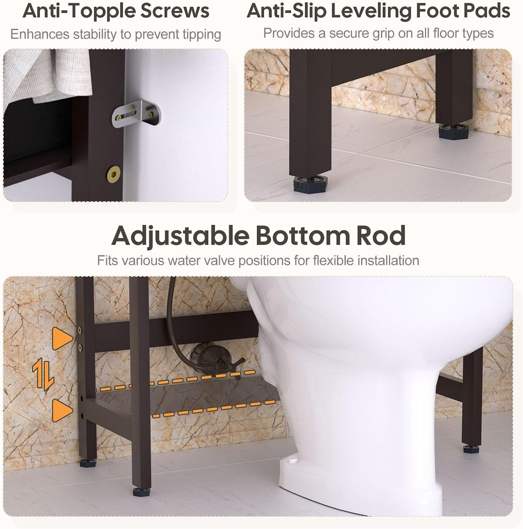 Homde Bathroom Over Toilet Storage Rack: Adjustable 4-Tier Bamboo (Brown)
