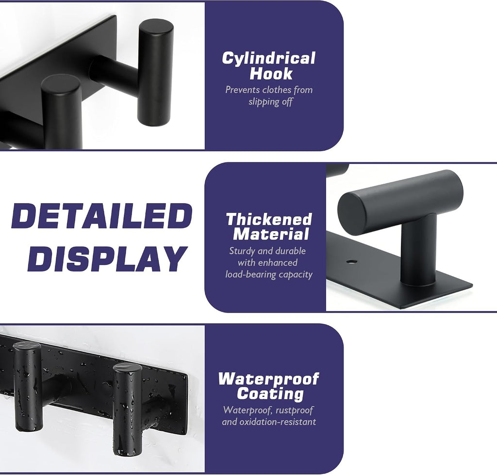 Alise Black Coat Hooks Hat and Coat Rack with 3 Hooks Wall Mount