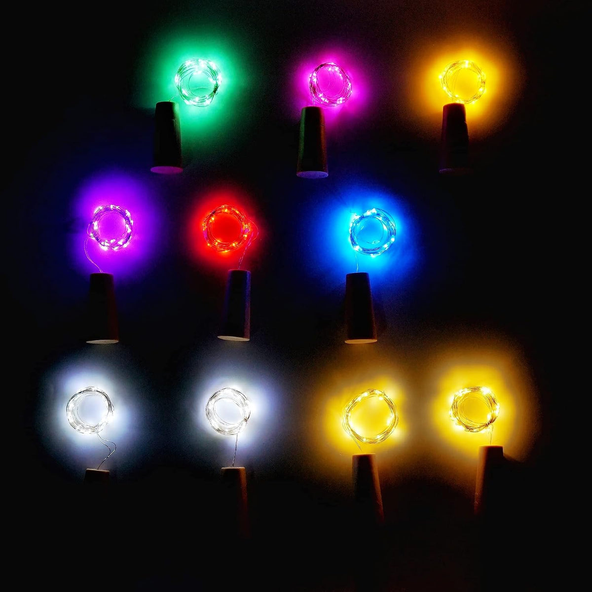 10 Pack 20 LED Wine Bottle Cork Lights Mini Fairy String Lights Copper Wire, Battery Operated Starry Lights for DIY, Festival, Wedding, Party, Indoor, Outdoor Decoration (Multi-Colored)