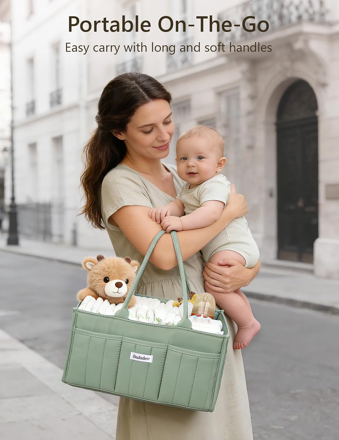 Quilted Diaper Caddy Organizer, Nursery Storage Basket with Dividers