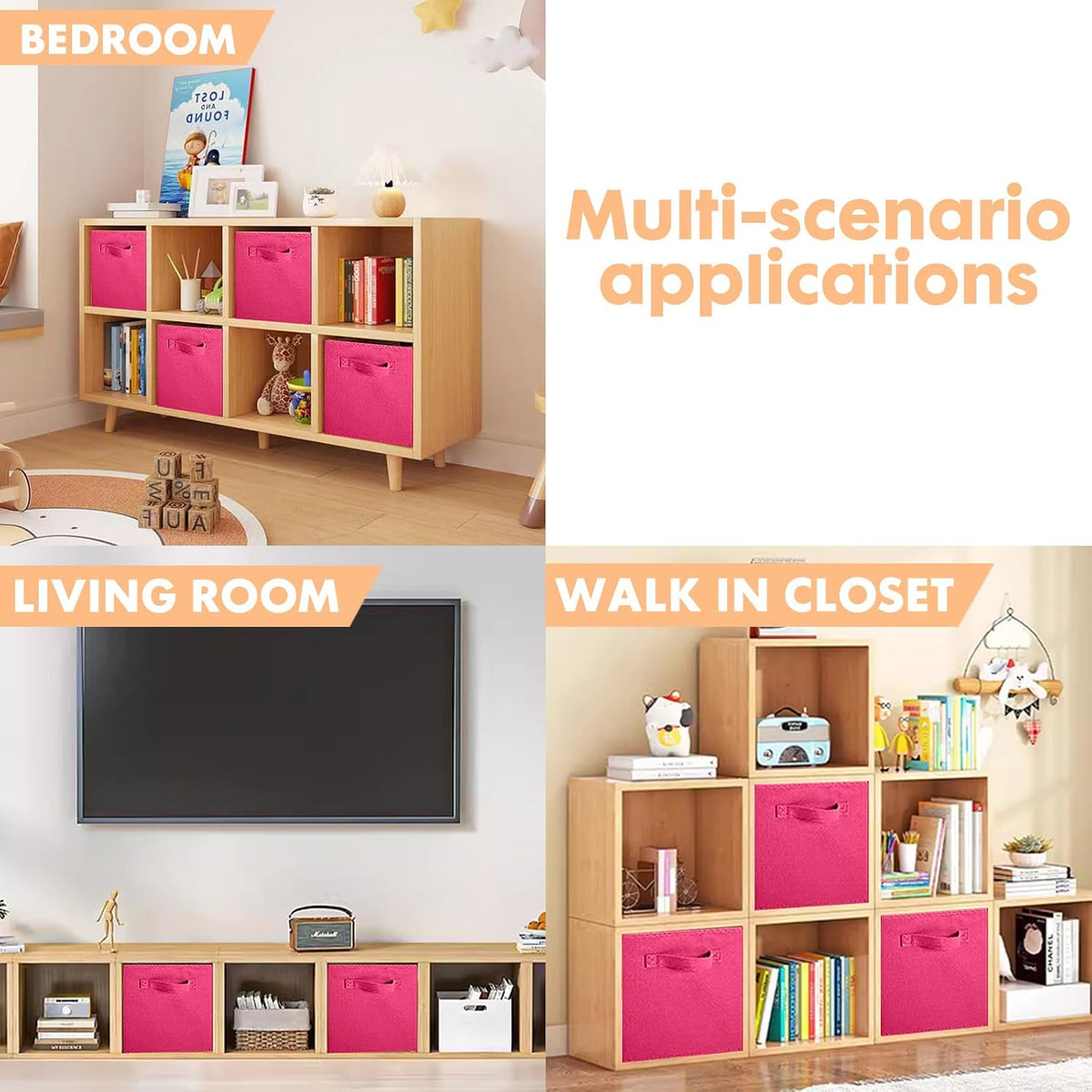 ShellKingdom Storage Bins, Foldable Fabric Storage Cubes And Cloth Organizer Drawer For Closet And Toys, 2 Pack (Fuchsia)