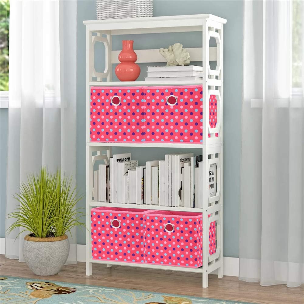 Collapsible Cloth Cube Storage Bins Polka Dot Fabric Girls Storage Pink Cube Bins Kids Storage Cubes Boxes Clothes Organizer Bin 10x10x10 Inches Foldable Storage Baskets ,QY-SC15-6