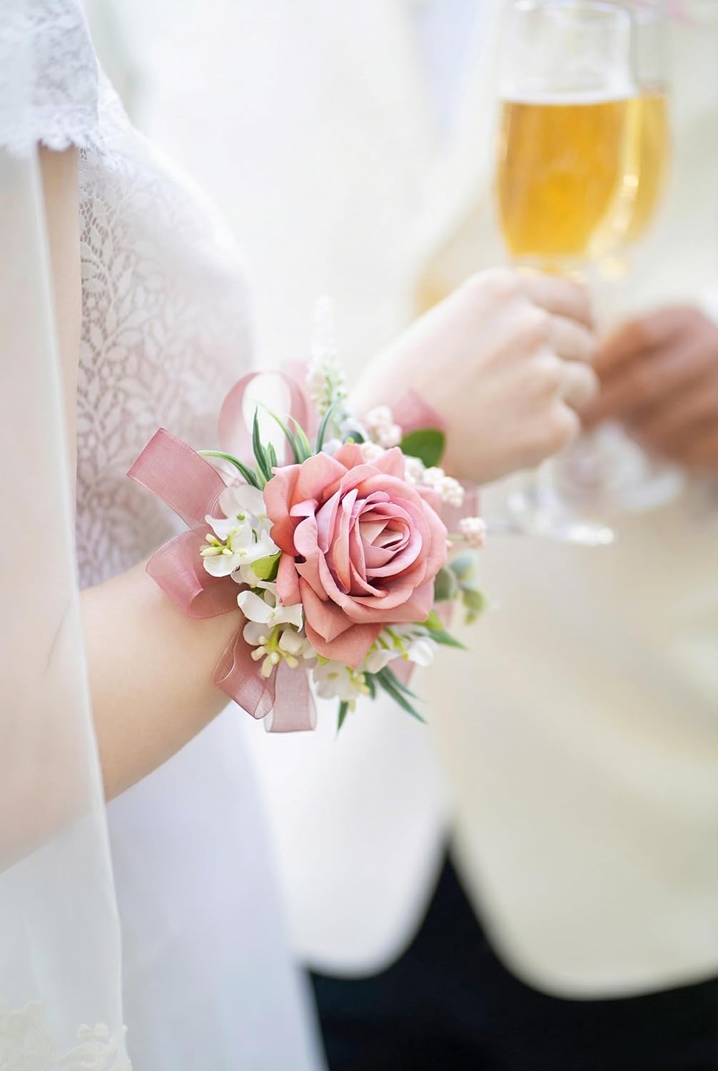 Dusty Rose Corsage and Boutonniere Set Girl Prom Corsage Wristlet