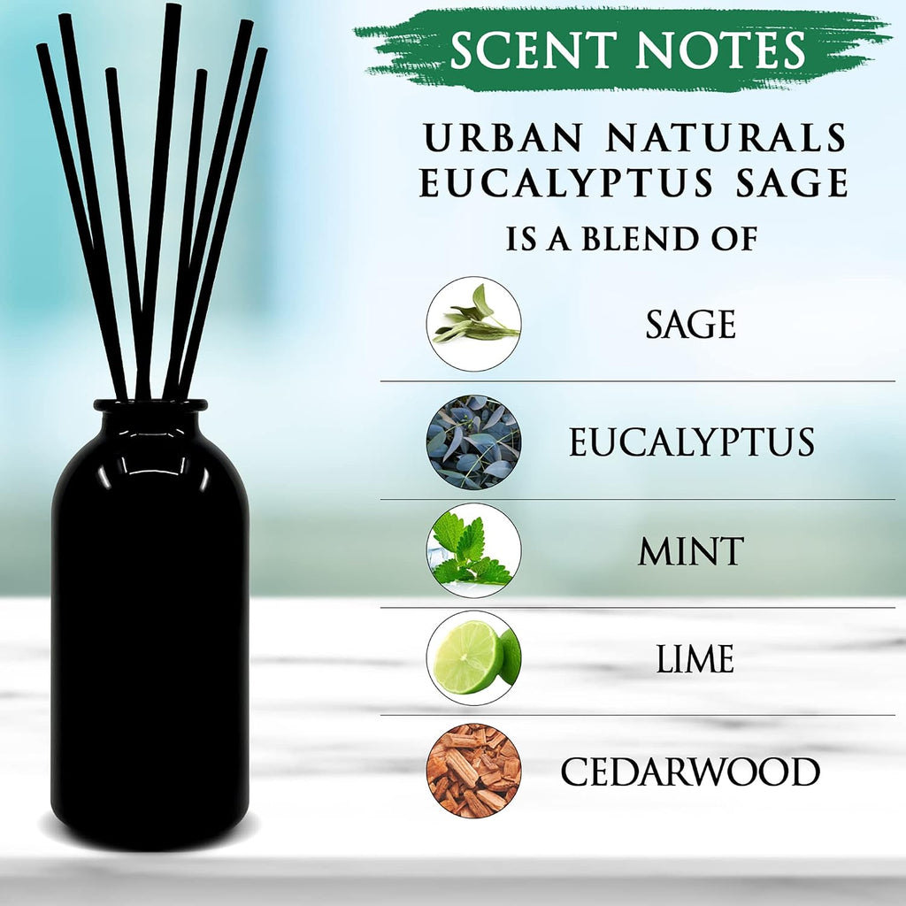 Urban Naturals Reed Diffuser Set, Eucalyptus Sage - Bathroom Shelf Décor