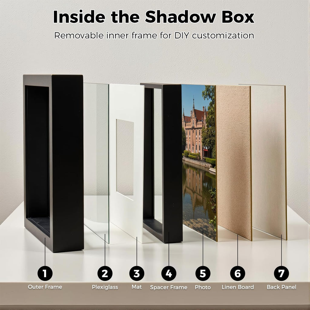 8x10 Shadow Box Picture Frame, 4-Pack Linen Back, with Mat, Black