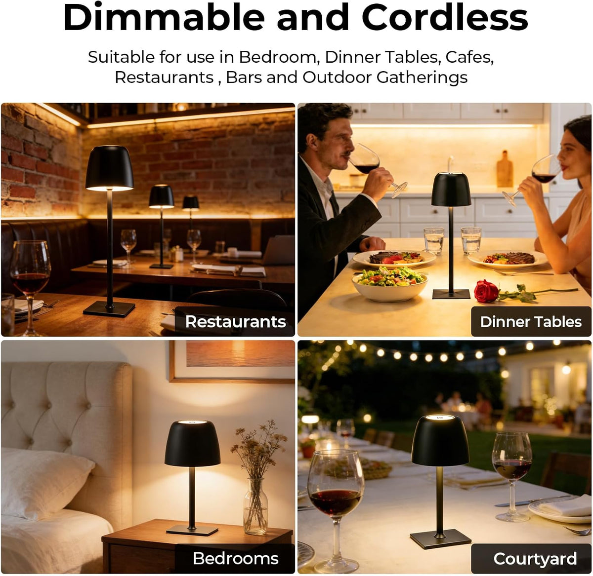 Cordless Table Lamps Rechargeable 9-12Hrs Use 5200mAh Battery