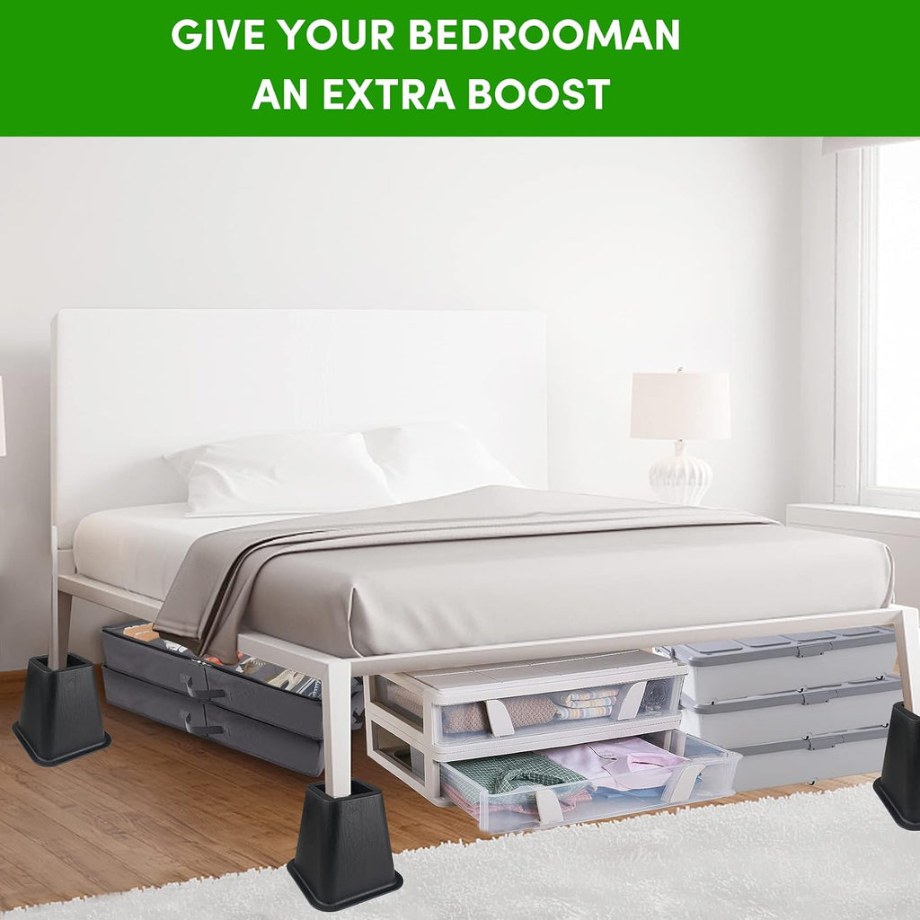 DEDU Bed Risers 6 Inch Heavy Duty 6 Pack, Furniture Risers for Sofas Oversized, Bed Furniture Risers with Non-Slip Pad Supports Up to 2200 Lbs for Bed, Couch, Desk, Chair (Black)