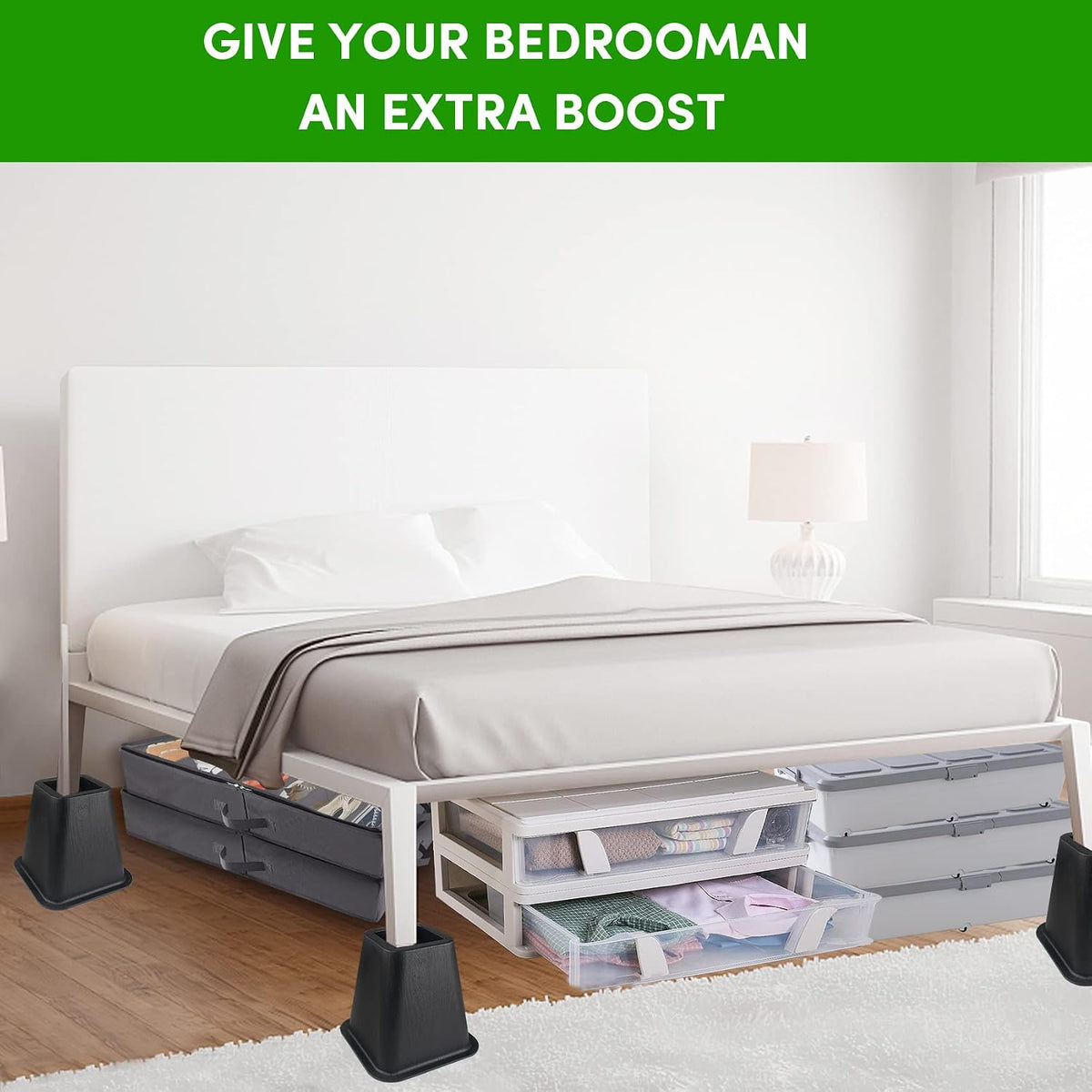 DEDU Bed Risers 6 Inch Heavy Duty 6 Pack, Furniture Risers for Sofas Oversized, Bed Furniture Risers with Non-Slip Pad Supports Up to 2200 Lbs for Bed, Couch, Desk, Chair (Black)