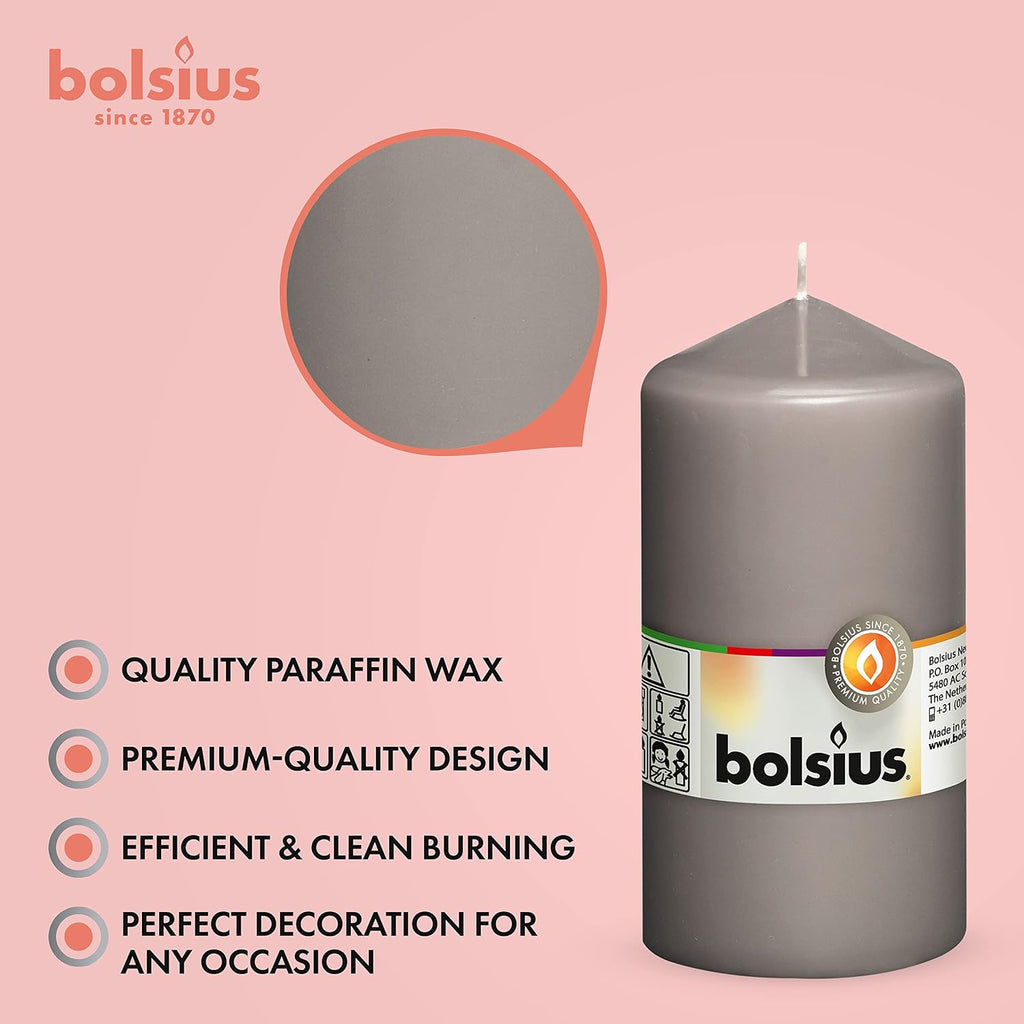 BOLSIUS 8 Grey Pillar Candles - 2.75 x 5 Inches - Premium European Quality - Individually Wrapped - 43 Hours Burn Time - Dripless & Smokeless - Unscented Dinner, Wedding & Restaurant Gray Candles