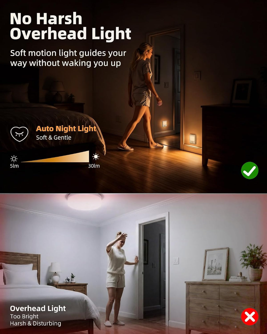 EZVALO Rechargeable Battery Night Light with Motion Sensor, Stick-On LED Stair Light with 3 Color Temps, Magnetic, Dimmable, Portable Mini Closet Lights for Staircase, Bathroom, Hallway (6 Pack)