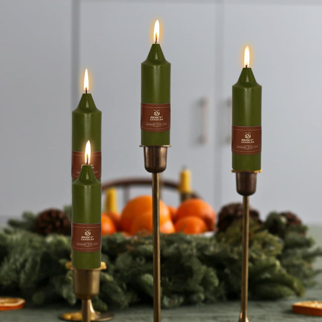 Olive Short Taper Candle Candle Sticks, 5 Inch Mini Pillar Candles, 4PCS Handmade Unscenteds Candlesticks for Holidays Church Christmas Celebration Party Decor