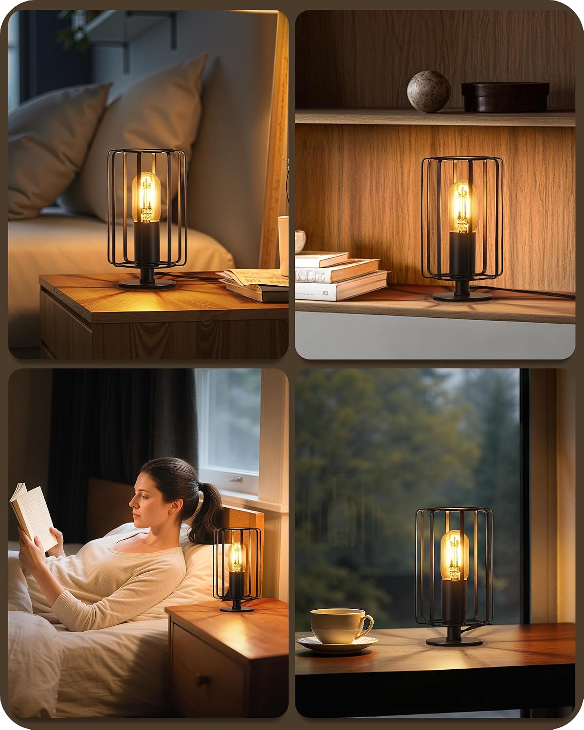 Industrial Table Lamp, Fully Dimmable Small Bedside Lamp, Plug in