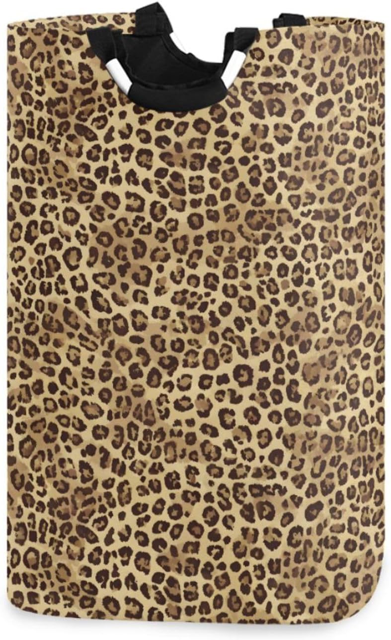 ALAZA Large Laundry Basket Leopard Print Animal Cheetah Laundry Bag Hamper Collapsible Oxford Cloth Stylish Home Storage Bin with Handles, 22.7 Inch
