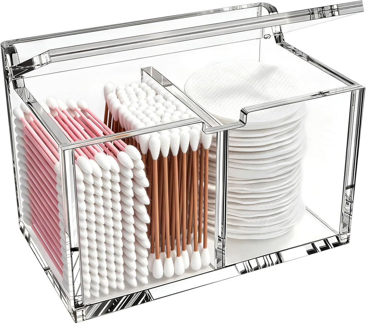 Acrylic Qtip Holder, Cotton Swab Dispenser Apothecary Jar Vanity Organizer