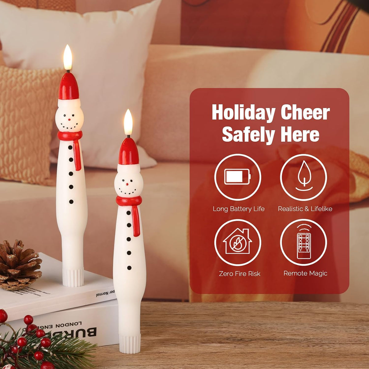 Eywamage Snowman Christmas Flameless Taper Candles with Remote Set of 2