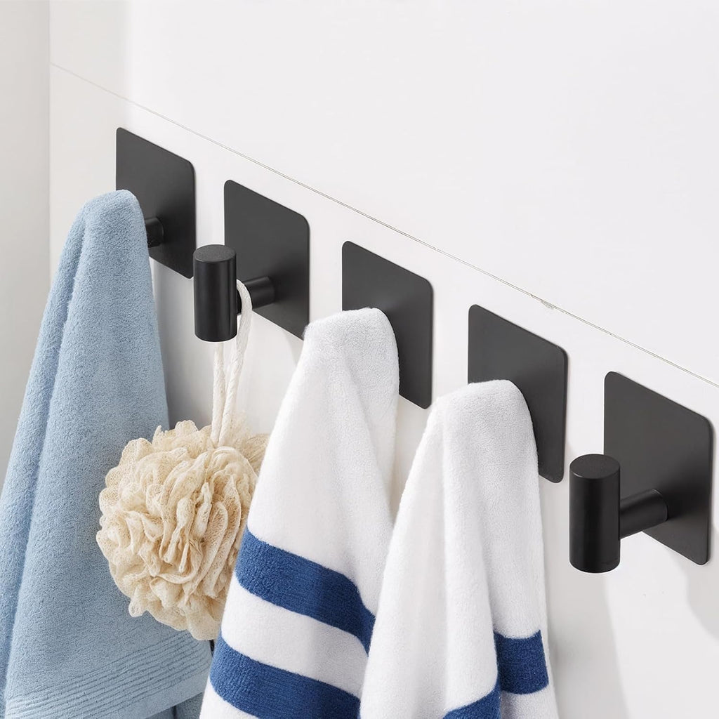 Rise age Adhesive Hooks, Adhesive Towel Hooks for Shower Wall Black 4 Pcs