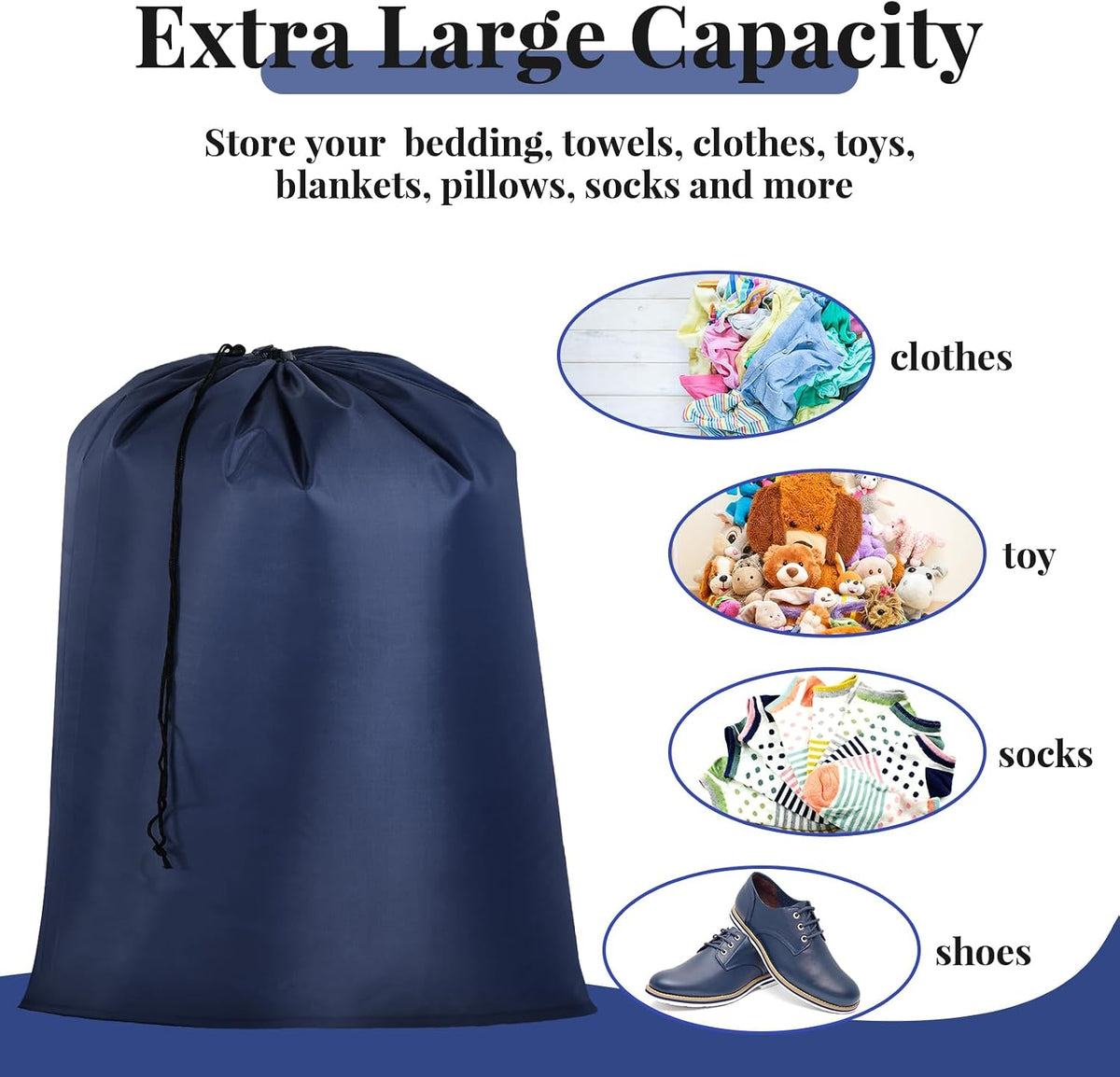 Woanger 24 Pack 28 x 45 Inch Extra Large Laundry Bags Bulk, Navy Blue