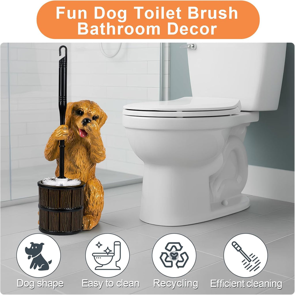 Golden Retriever Toilet Brush and Holder Set, Cute Dog Toilet Bowl Brush with Replaceable Brush Head Decorative Bathroom Cleaning Brush with Drip Tray Space-Saving Bathroom Decor for Home Apartment RV