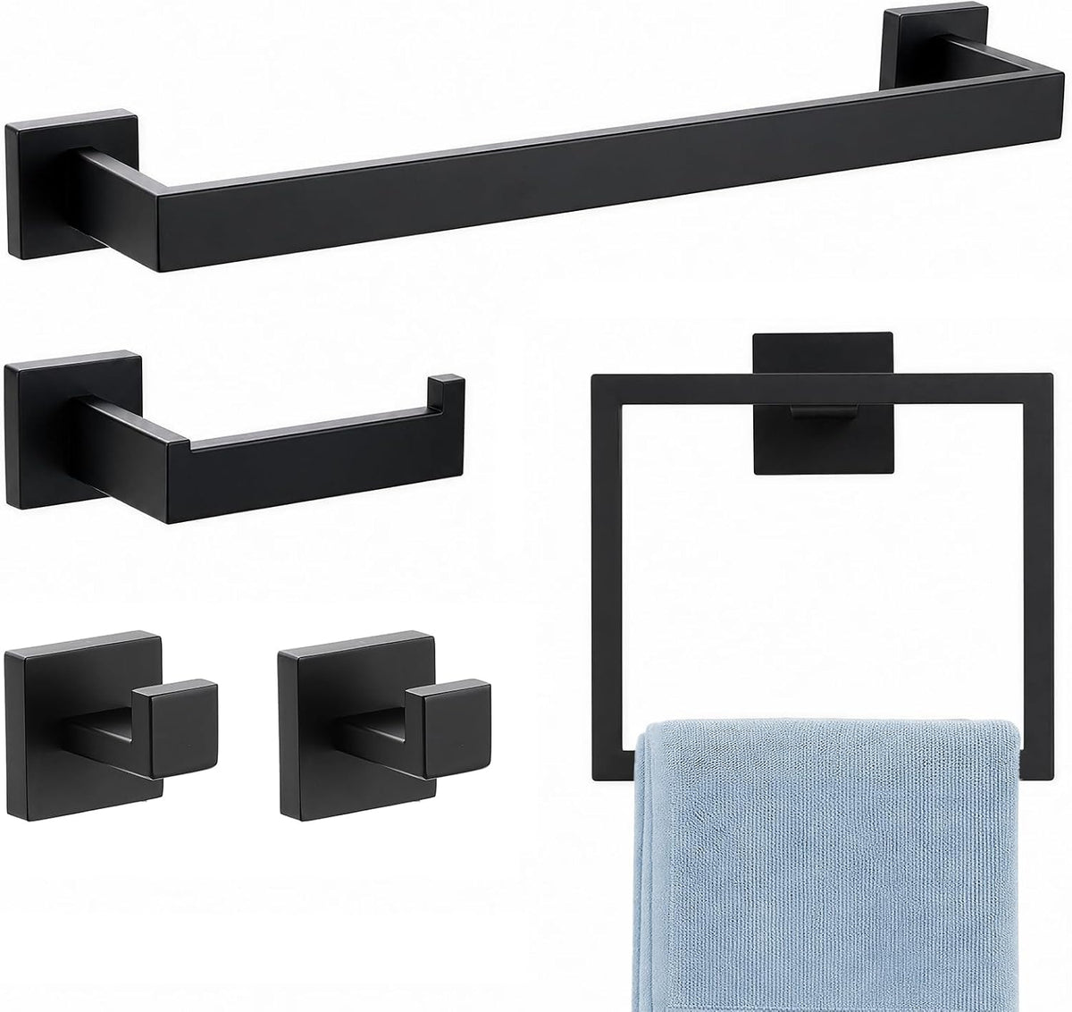 VELIMAX Mattle Black Towel Bar, SUS304 Stainless Steel Bathroom Hardware Set, Towel Racks for Bathroom Wall Mounted 16-Inches