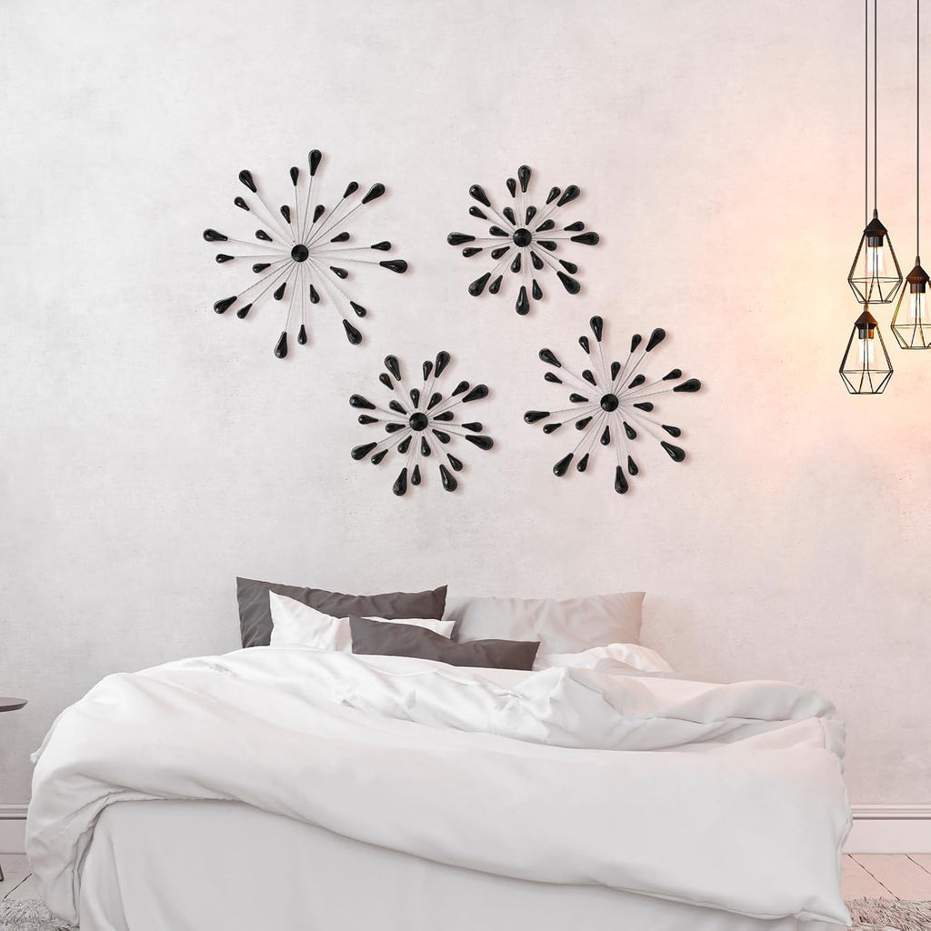 Hicarer 4 Pcs Starburst Wall Decor, Bling Metal Wall Art, Black Diamond