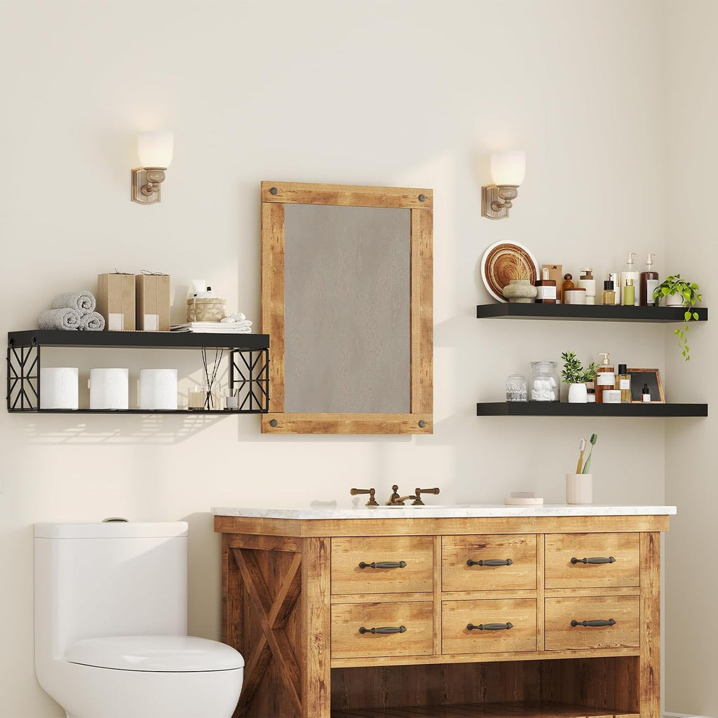 RALGEND Floating Shelves for Wall, 23.6" Bathroom Shelves Over Toilet Set of 3, 1.5" Thick Hanging Wall Mounted Shelf Storage, Farmhouse Home Decor for Bedroom, Living Room, Kitchen, Black 6001BJBB