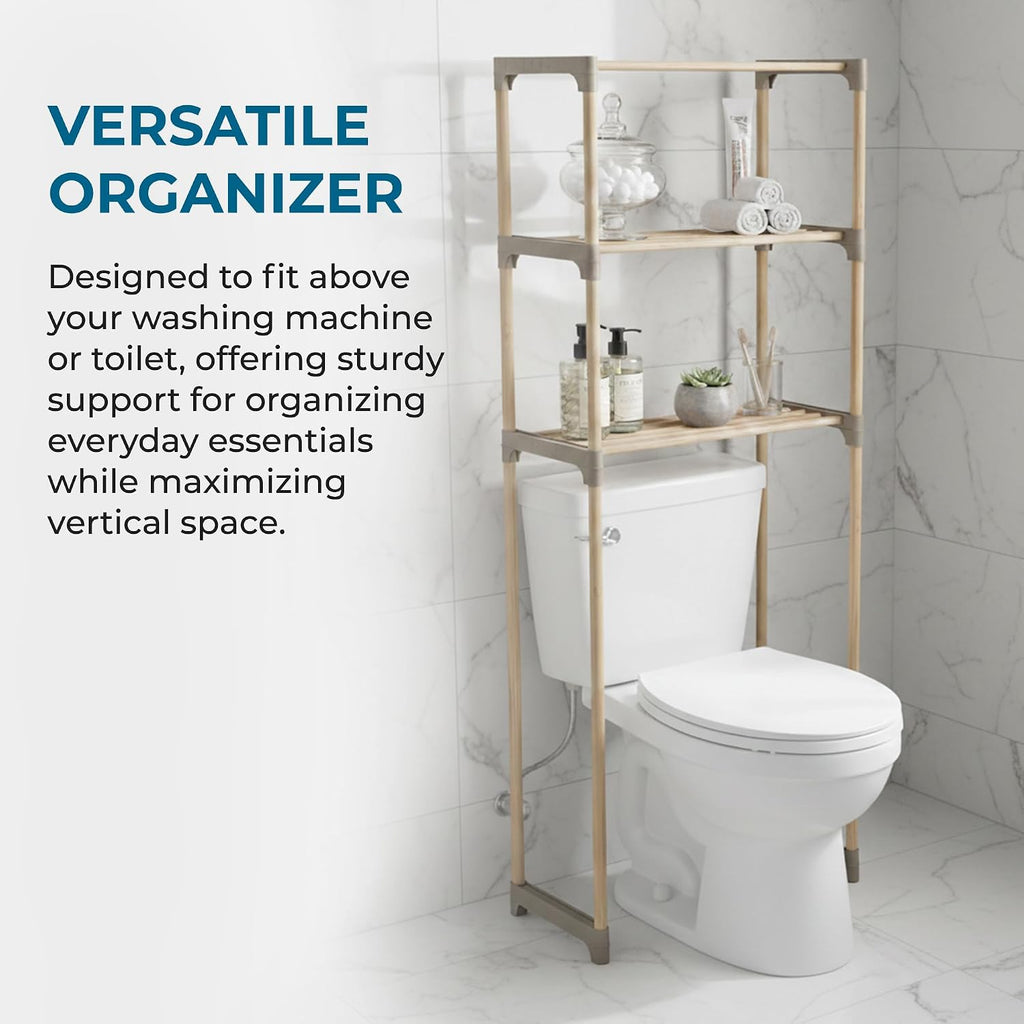 Honey-Can-Do Over-the-Toilet Bathroom Storage Shelf, Wood, Natural, 3-Tier