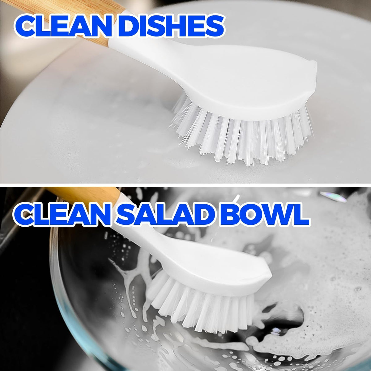Holikme 3 Pack Dish Brush with Bamboo Handle Cleaning Brush,White