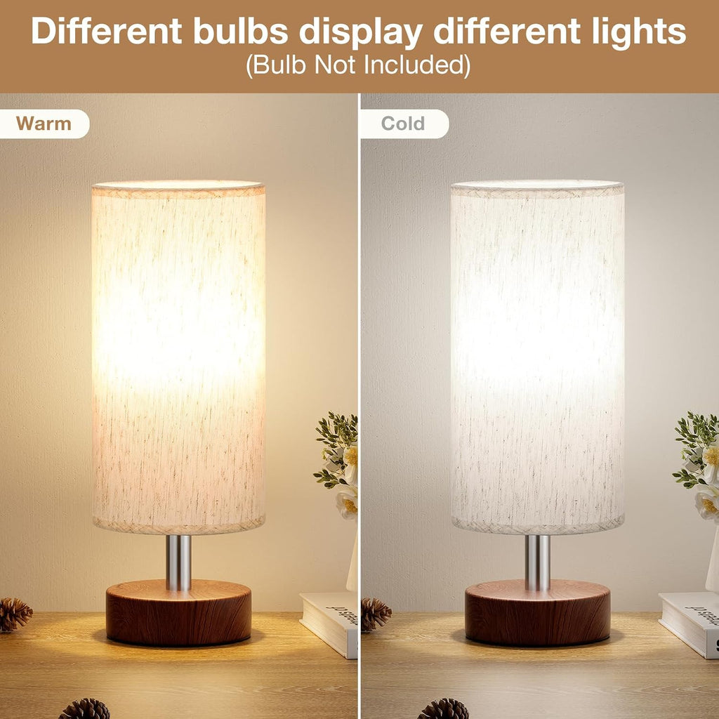 Table Lamps Set of 2 （Cream Shade - Walnut Base, 11.6" Inline Control）