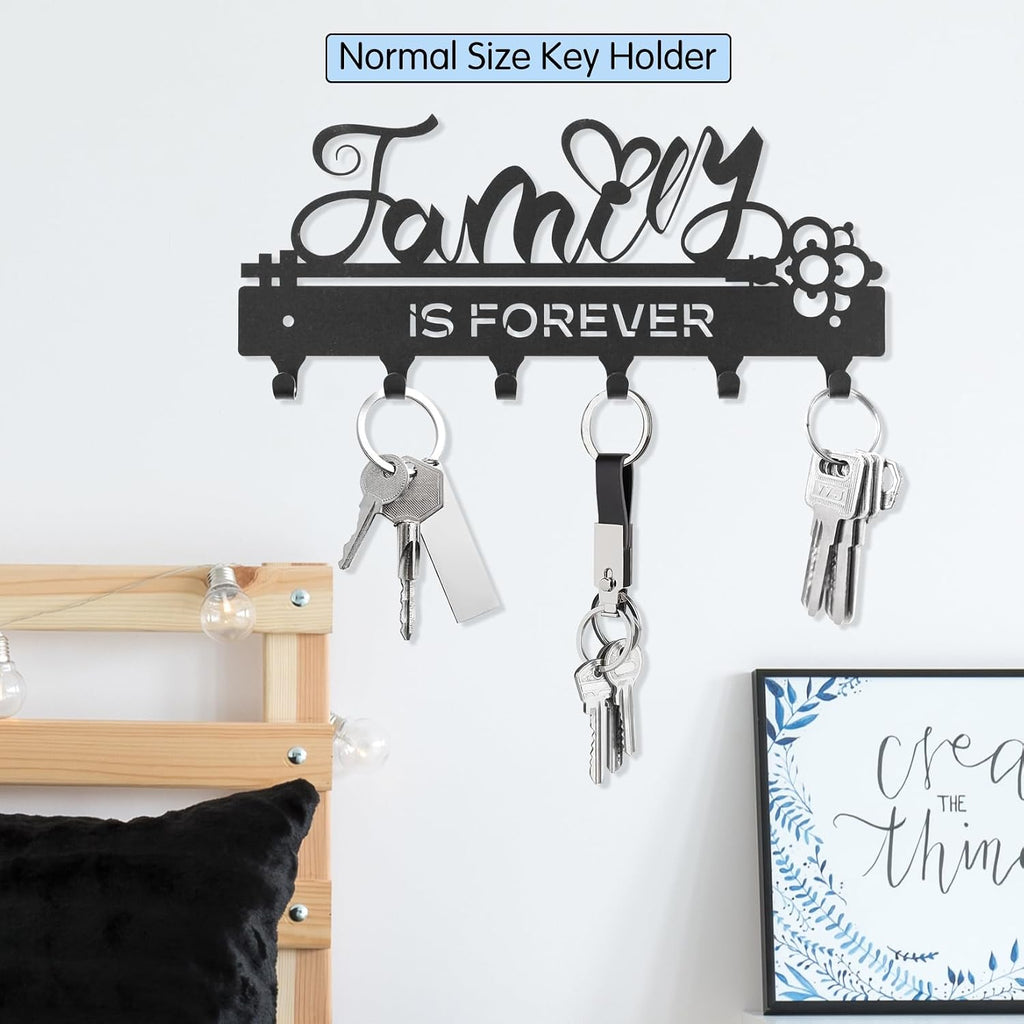 ”Family Is Forever“Key Holder Wall Mounted, Black Metal, Size:11x4.84inches