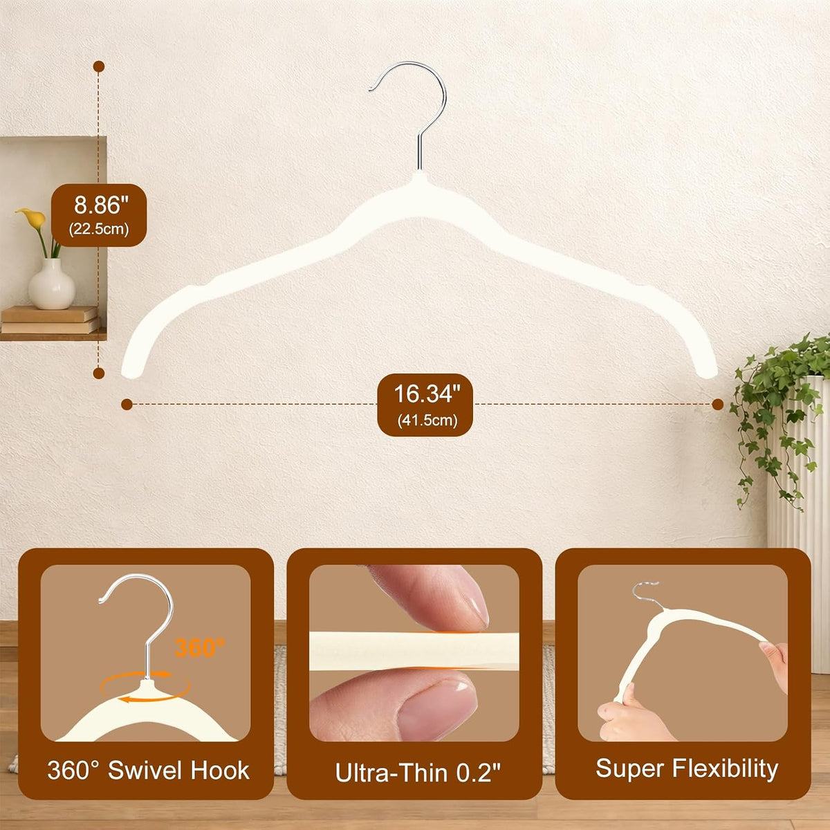 Velvet Shirt Hangers 50 Pack, No Shoulder Bumps for Clothes (White)