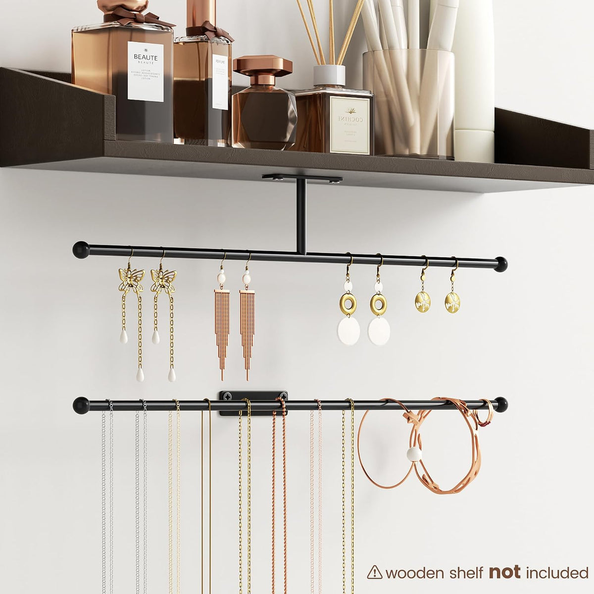 Wall Hanging Jewelry Organizer 12.6", Screw Included, Black 4-Pack