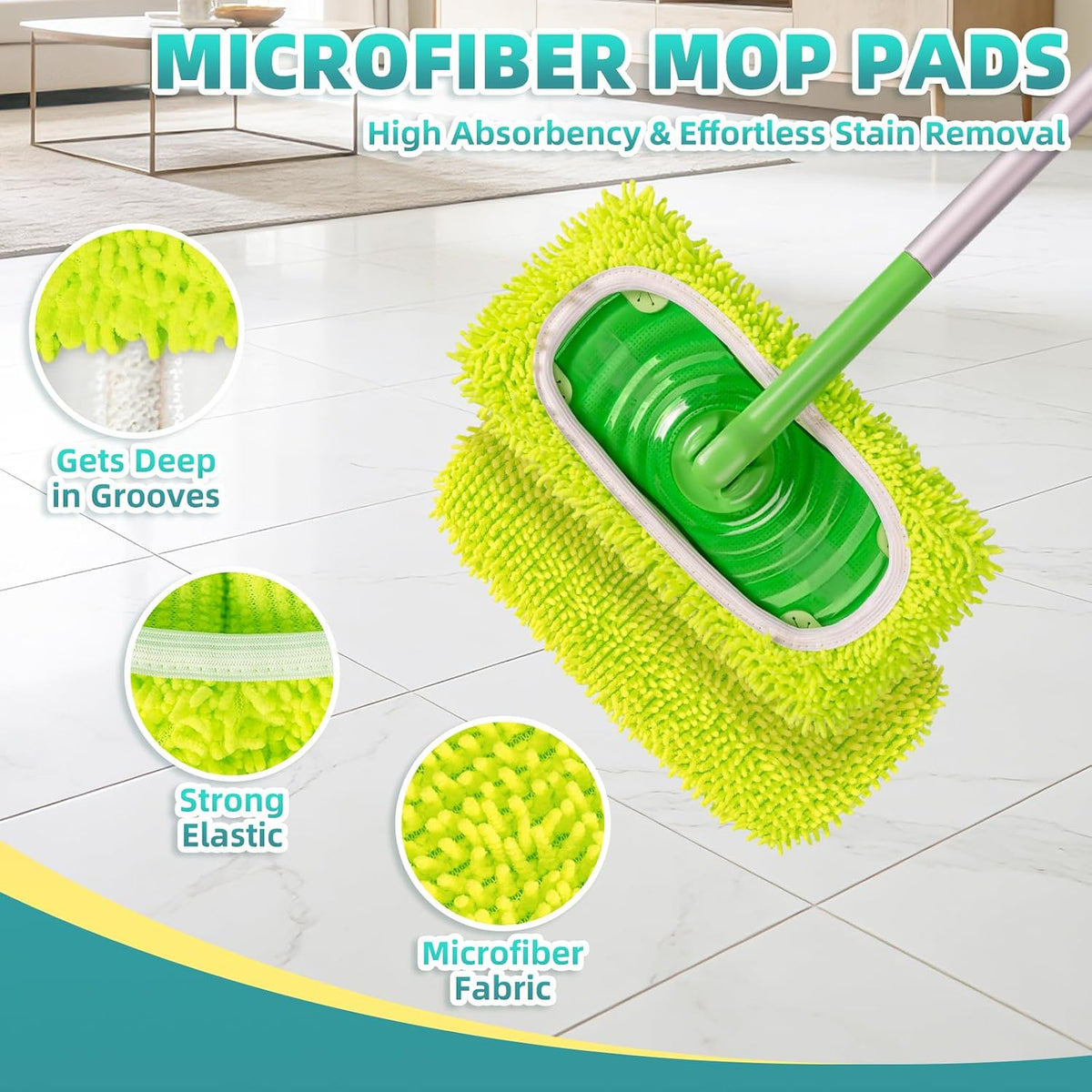 6 Pack Reusable Mop Pads for Swiffer, Washable Wet Pads Refill, Green&Pink