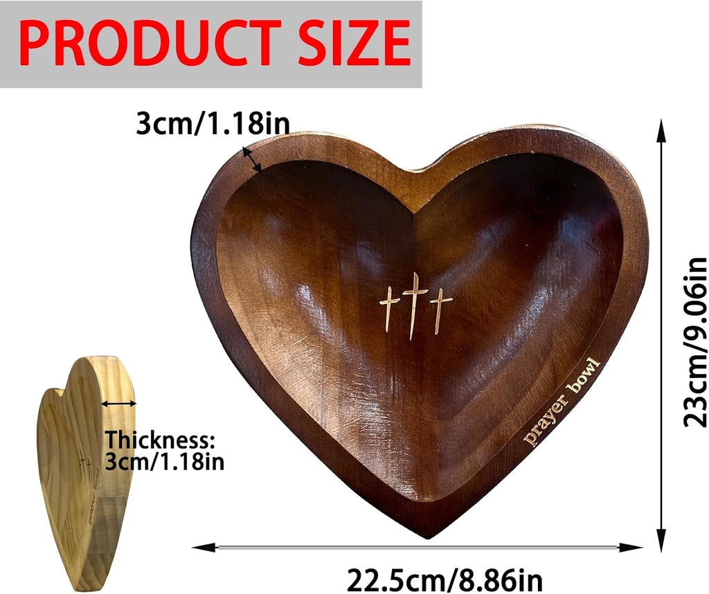 Heart Prayer Bowl Wooden, Handcrafted with 24 Cards, Prayer Dough Bowl Religious/Christmas/Easter/Thanksgiving Day Gifts