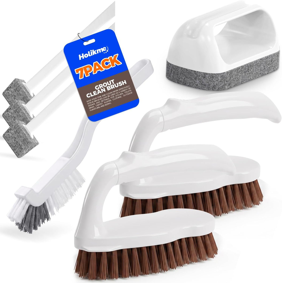 Holikme 7 Pack Cleaning Brush Scrub Brush Kitchen Brush for Floor,Brown