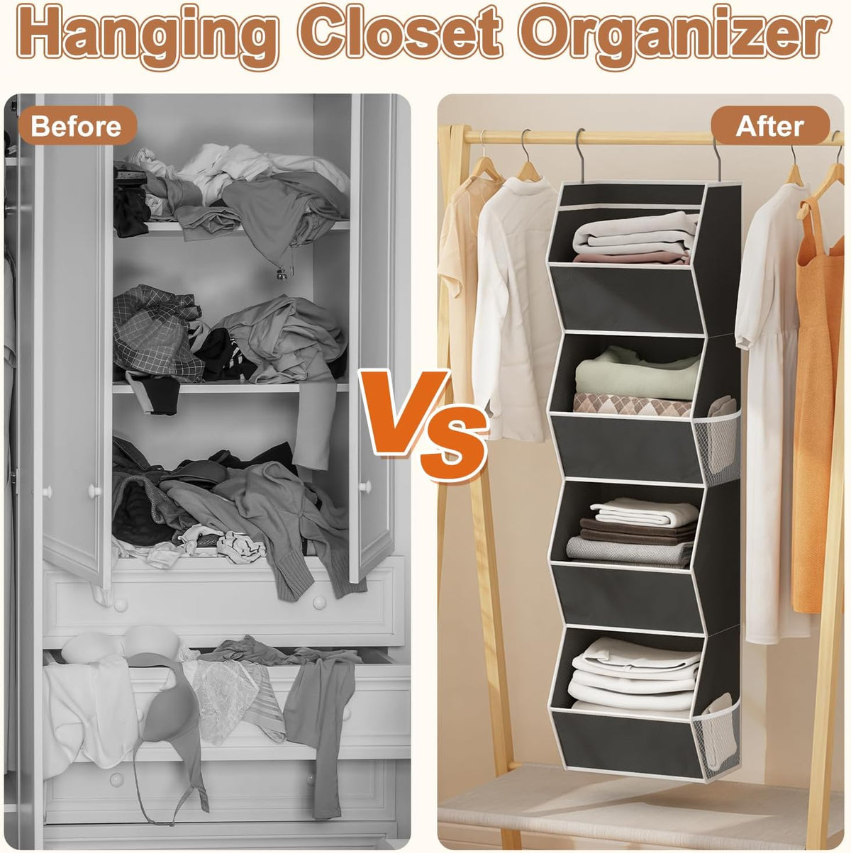Hanging Closet Organizer Bins for Closet Organization Storage 4 Shelf Black