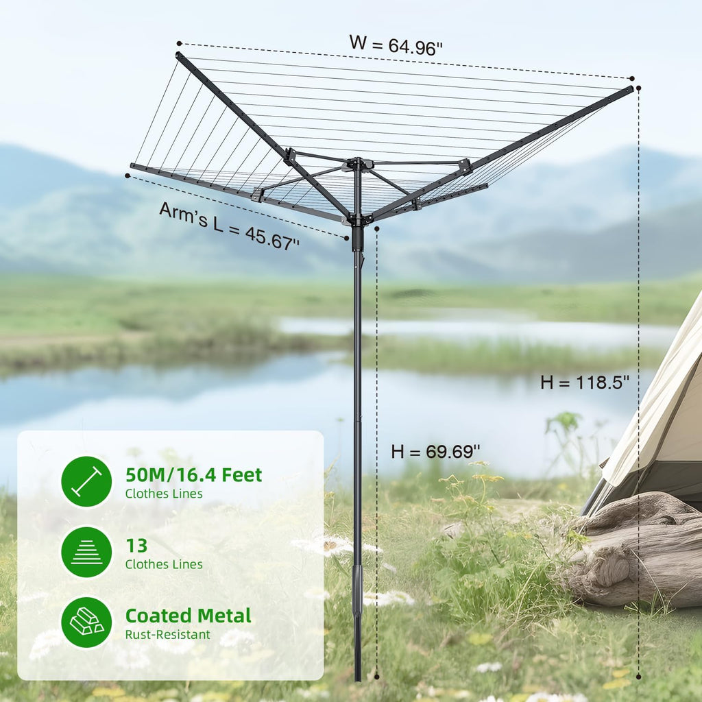Heavy Duty Outdoor Umbrella Clothesline,12 Lines with 165 Feet Drying Space