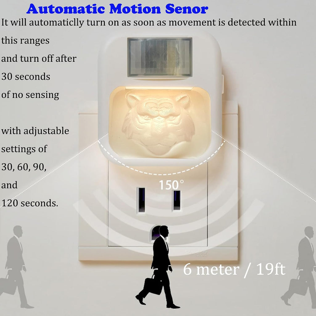 Compact Smart Motion Sensor LED Night Light - Dimmable, Adjustable Color, Plug-in for Hallway, Bathroom, Bedroom - Travel-Friendly (Tiger Head, 2)