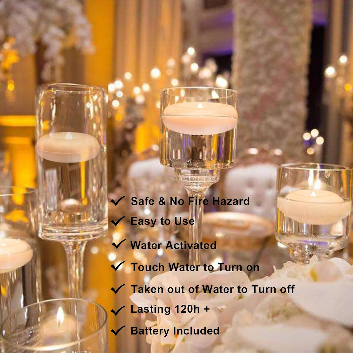 24 LED Floating Candles, 2" Flameless Tealights, 3D Wick Wedding
