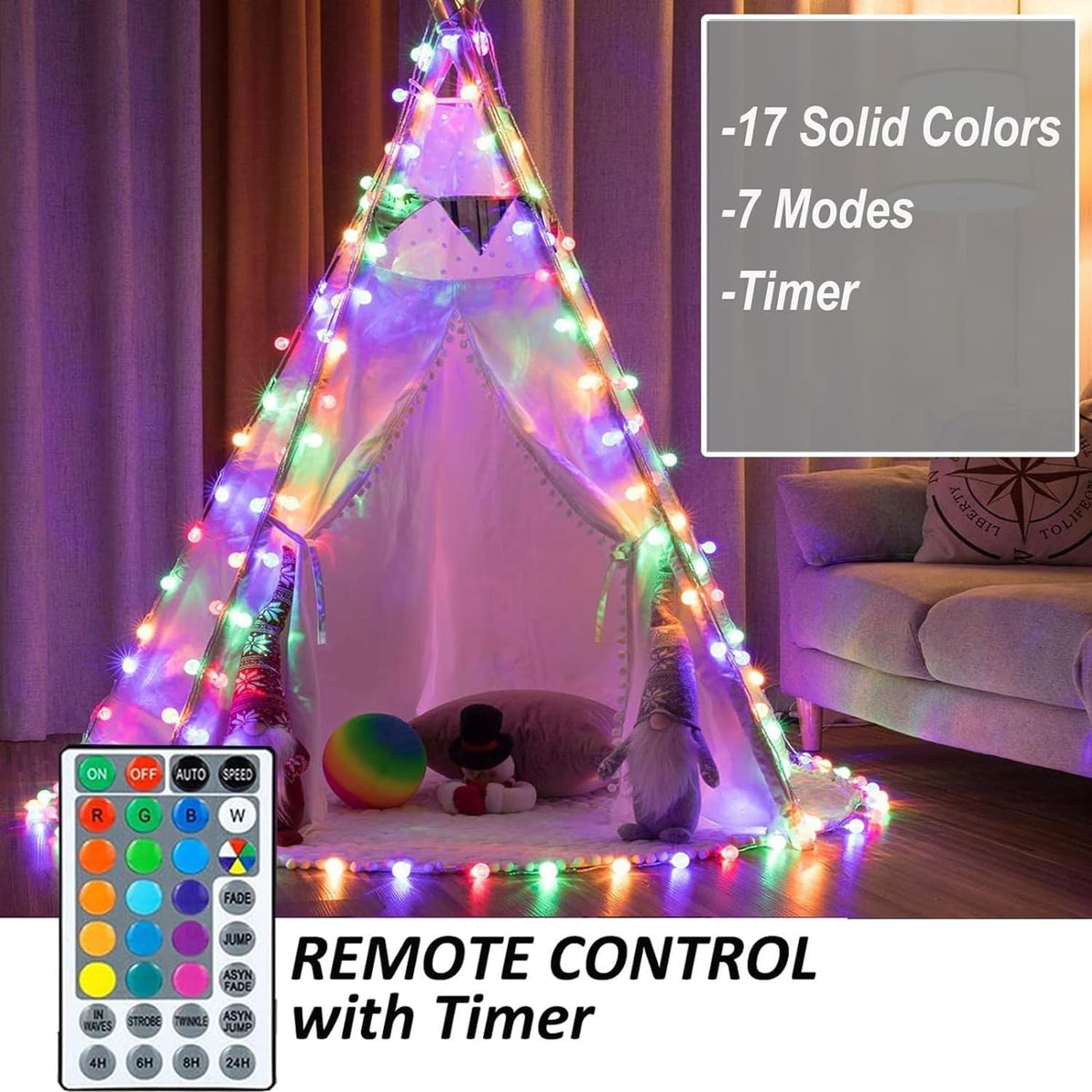 Mocalido 50ft Color Changing Globe String Lights Indoor, Hanging Colored Lights for Bedroom 75 LED USB Powered with Remote, Classroom Fairy Lights, Camping Tent Decor