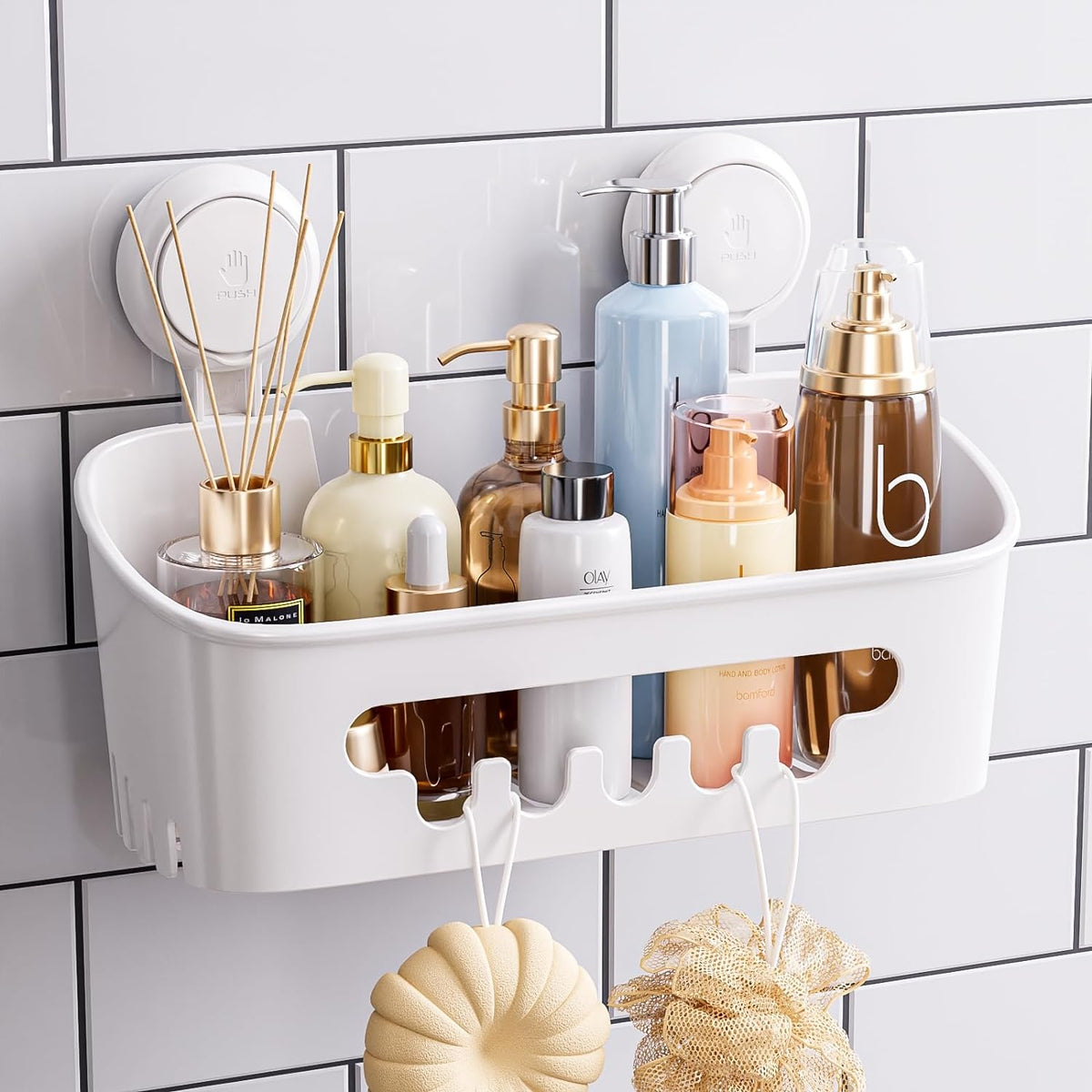 TAILI Shower Caddy Suction Cup, Heavy Duty Bathroom Organizer, Removable Shelves for Inside Shower, Shampoo, Waterproof Suction Plastic Storage for Bathroom Accessories Holder, White