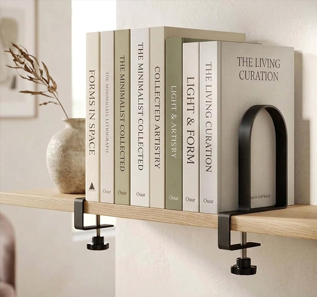 Metal Book Ends for Shelves - Heavy Duty Adjustable Bookends Clamped Metal Book Organizer Storage Holders, Non-Skid Bookends Stoppers