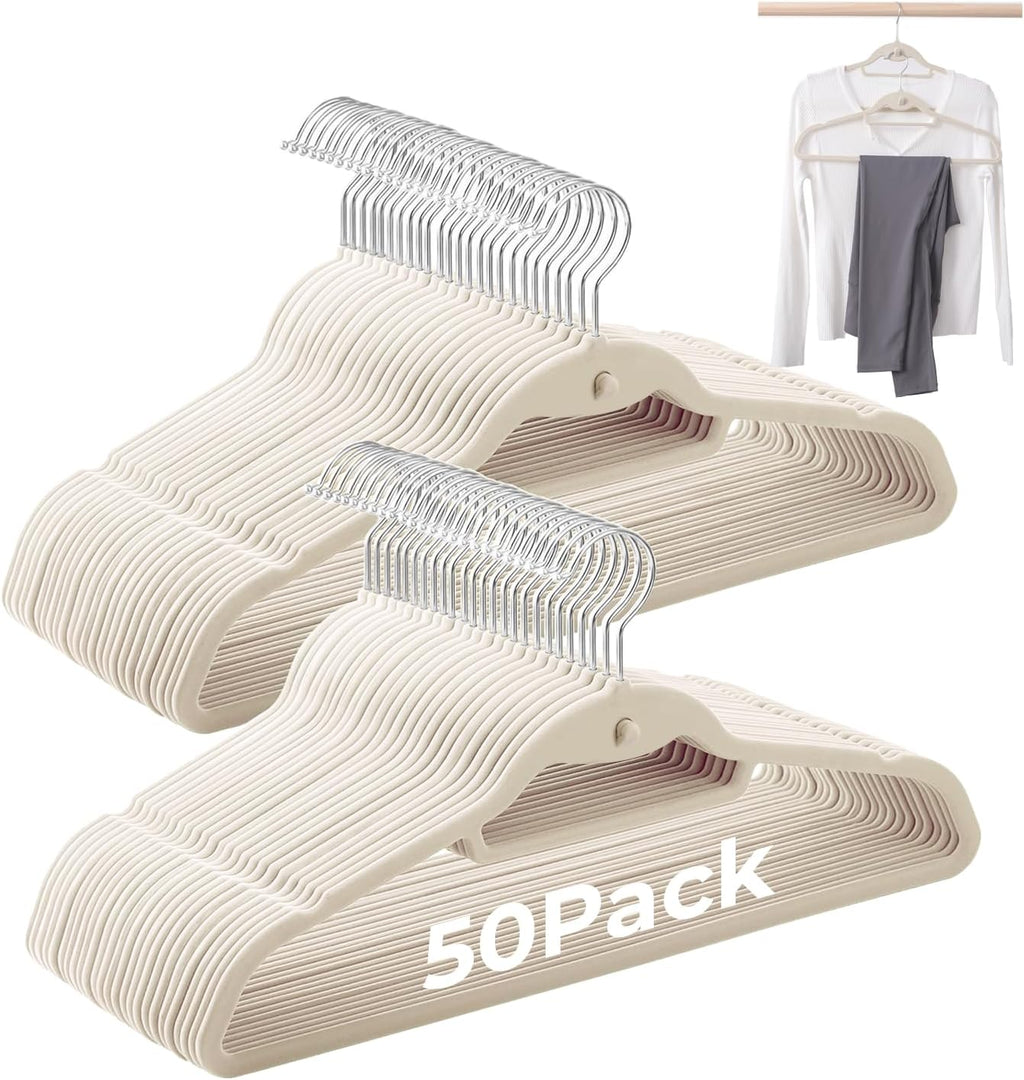 Ivory Velvet Hangers, Stackable Hanger with Non Slip Felt Fabric