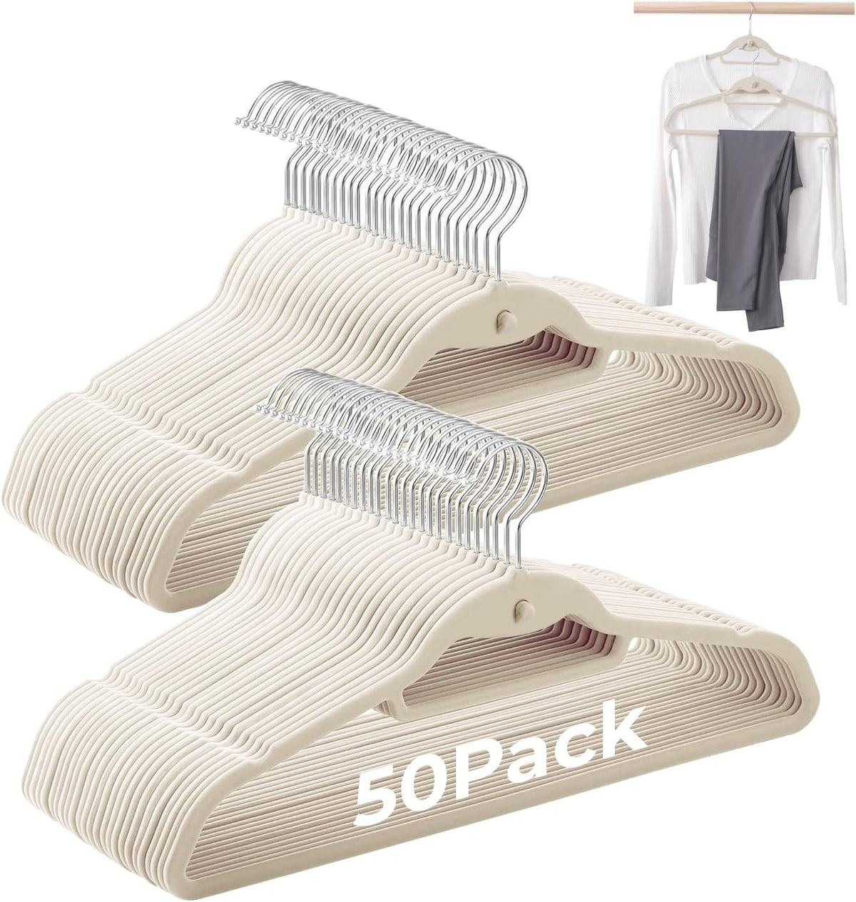 Ivory Velvet Hangers, Stackable Hanger with Non Slip Felt Fabric