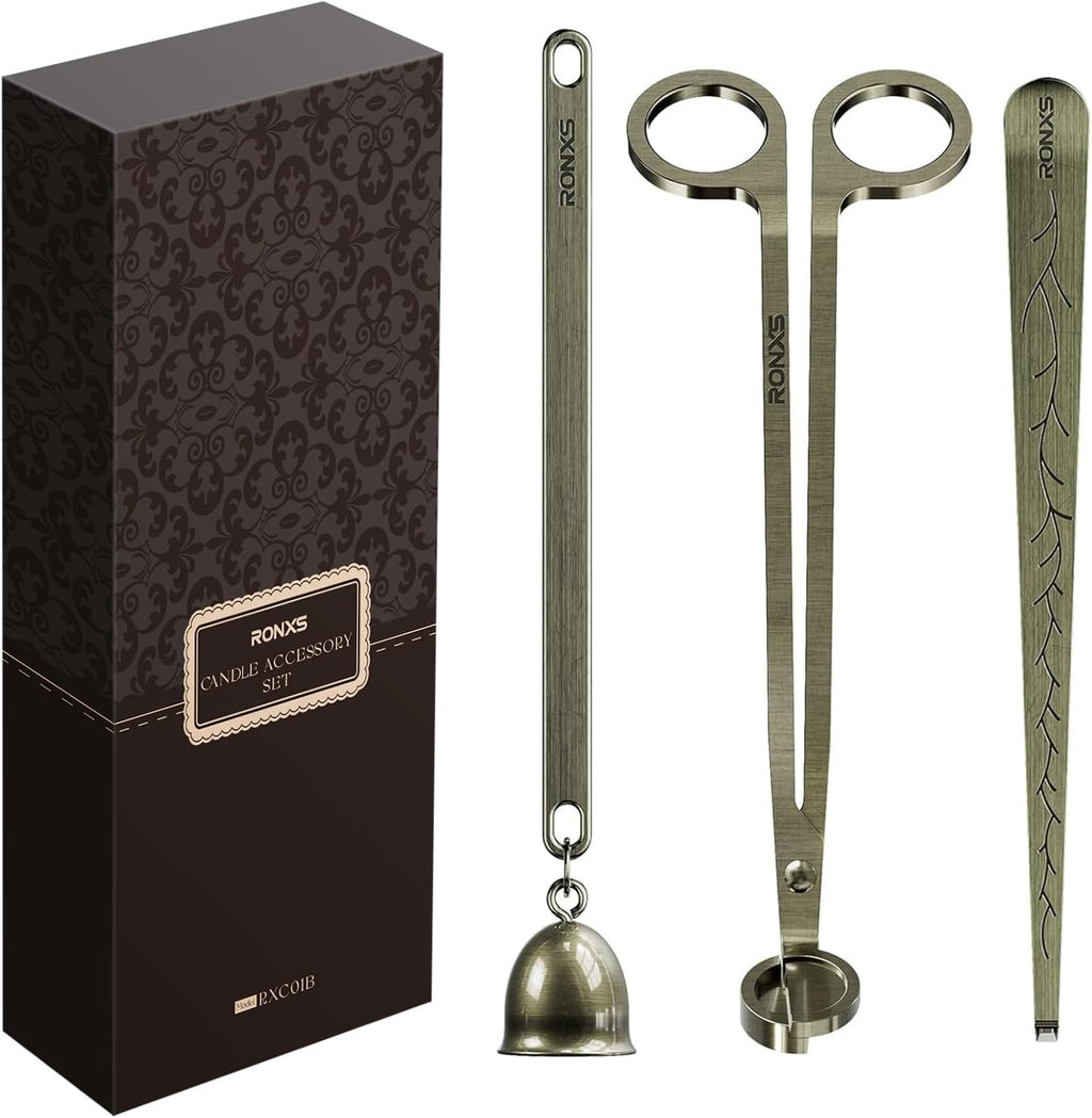 RONXS 3 in 1 Candle Wick Trimmer Set, Snuffer, Dipper, Cutter, Bronze