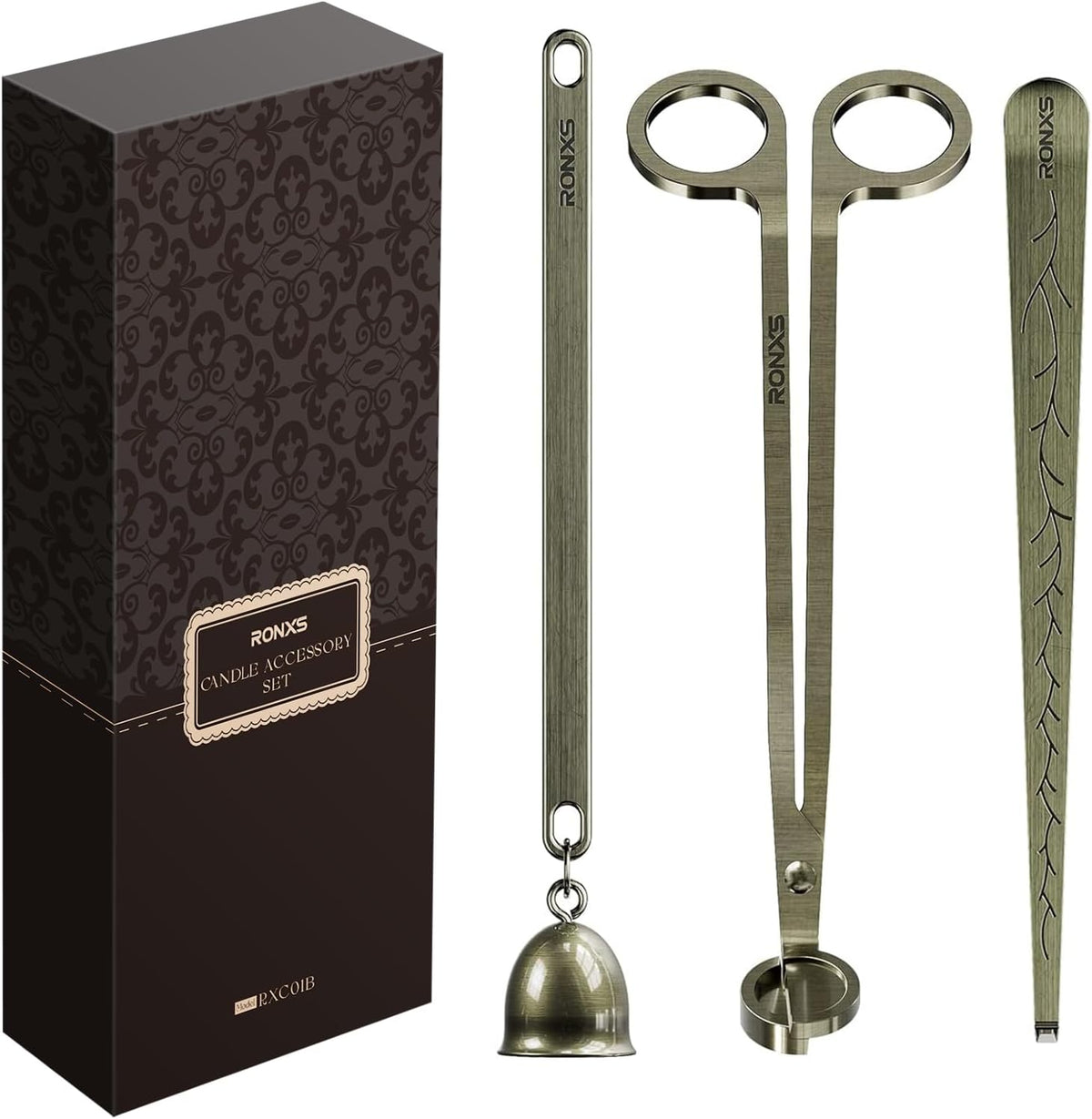 RONXS 3 in 1 Candle Wick Trimmer Set, Snuffer, Dipper, Cutter, Bronze